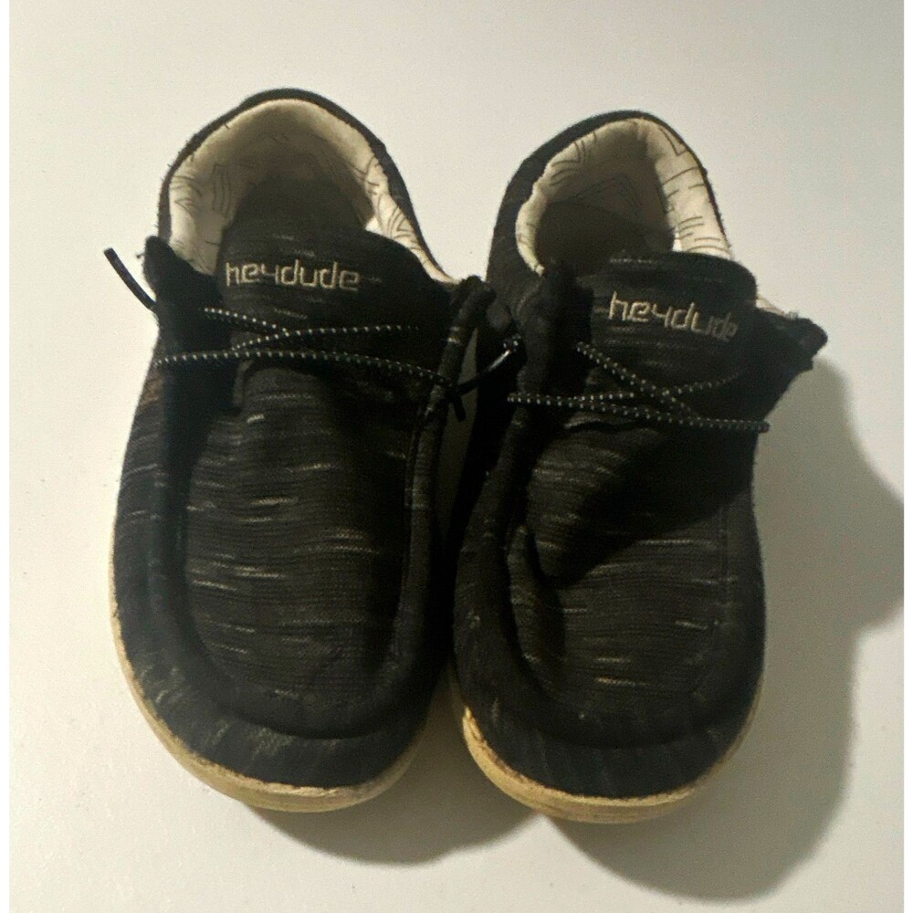 Hey Dude Wally Youth Stretch Black/White Slip-On Fabric Shoes Kids: Size 6/7Y